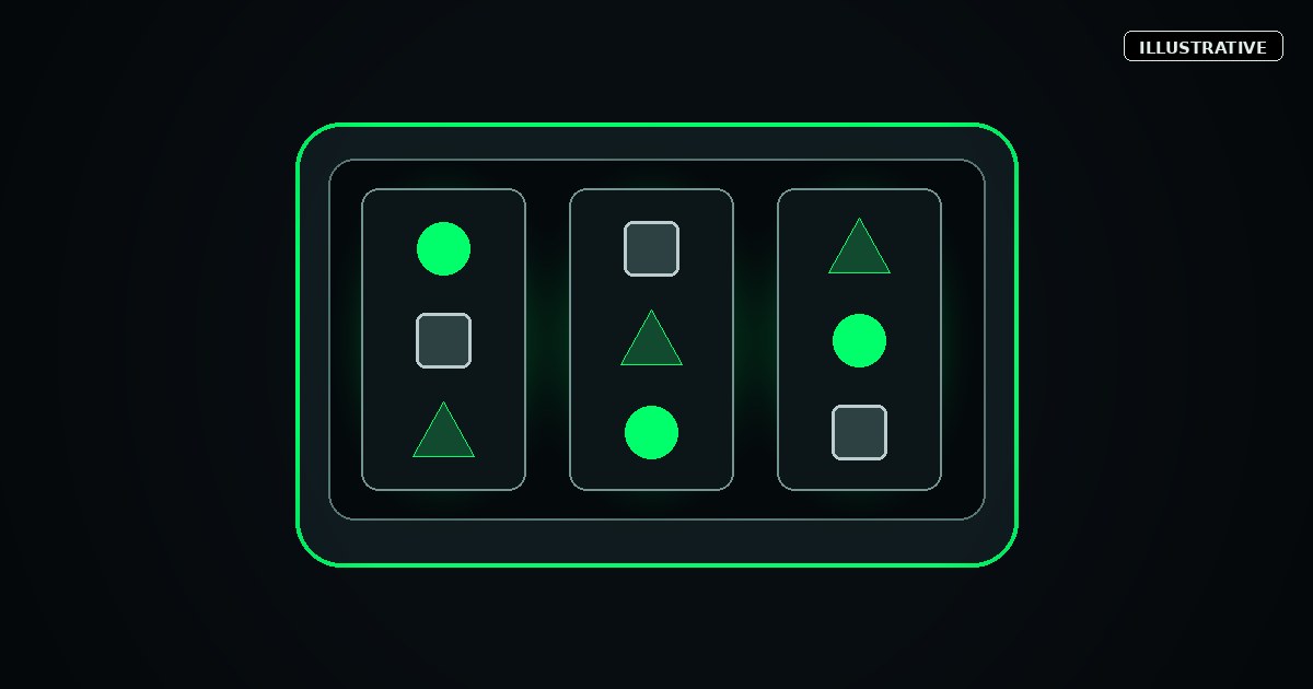 Illustrative centered slot reels representing low and high slot volatility